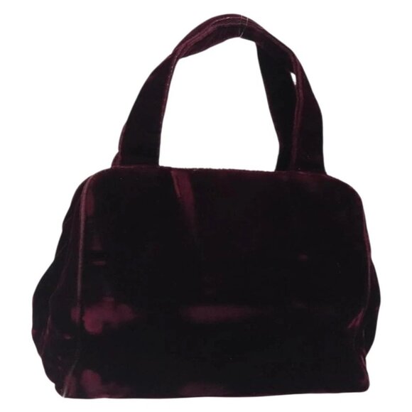 PRADA Hand Bag Velor Bordeaux Silver Auth - Picture 1 of 16